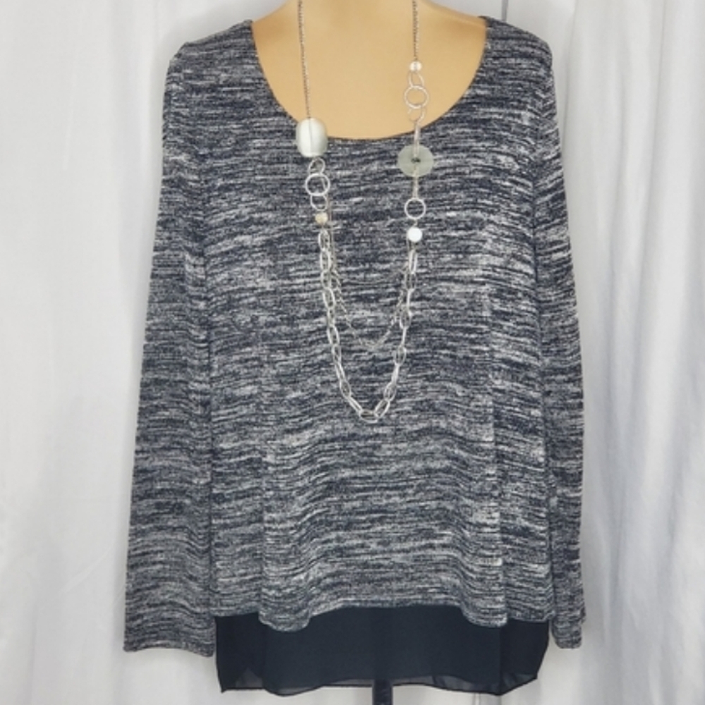 ◇ Papillon Layered Split Back Layered Sweater Heather Gray Black Size Large